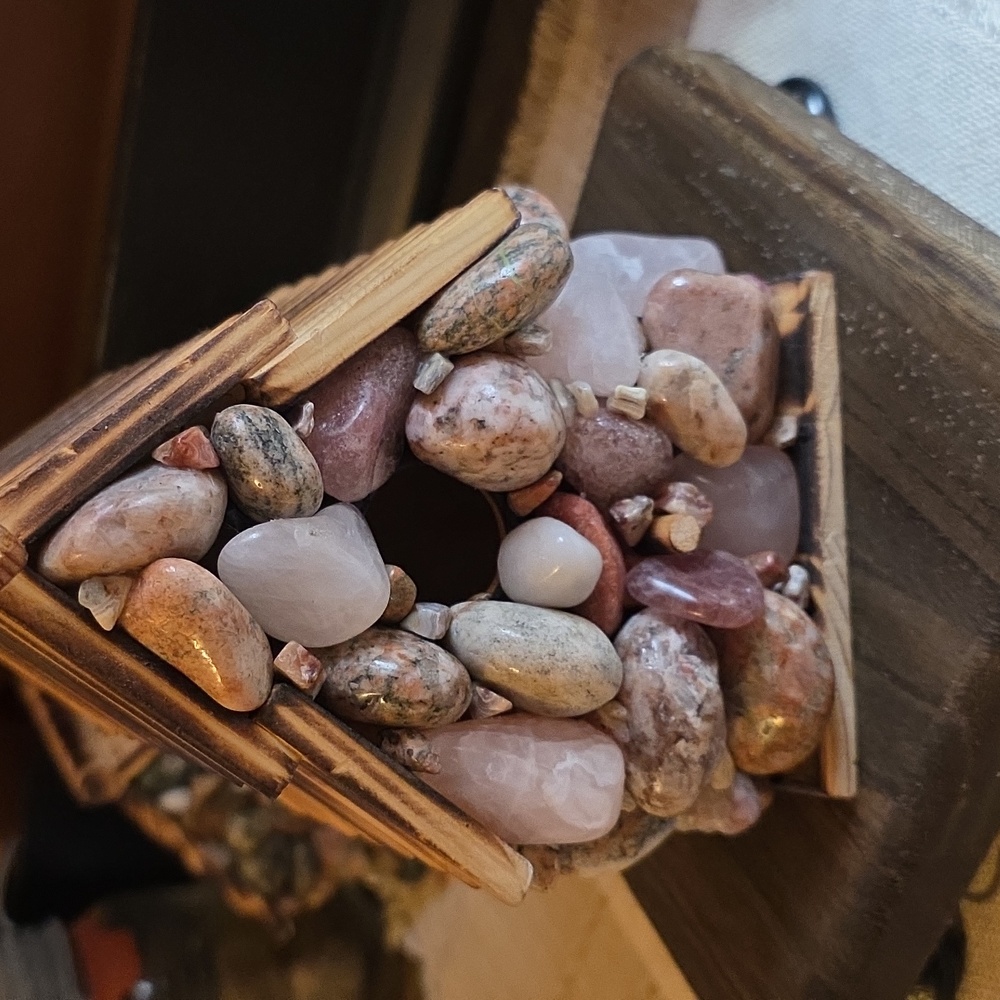 Rustic Stone Handmade Birdhouse with Pink Quartz